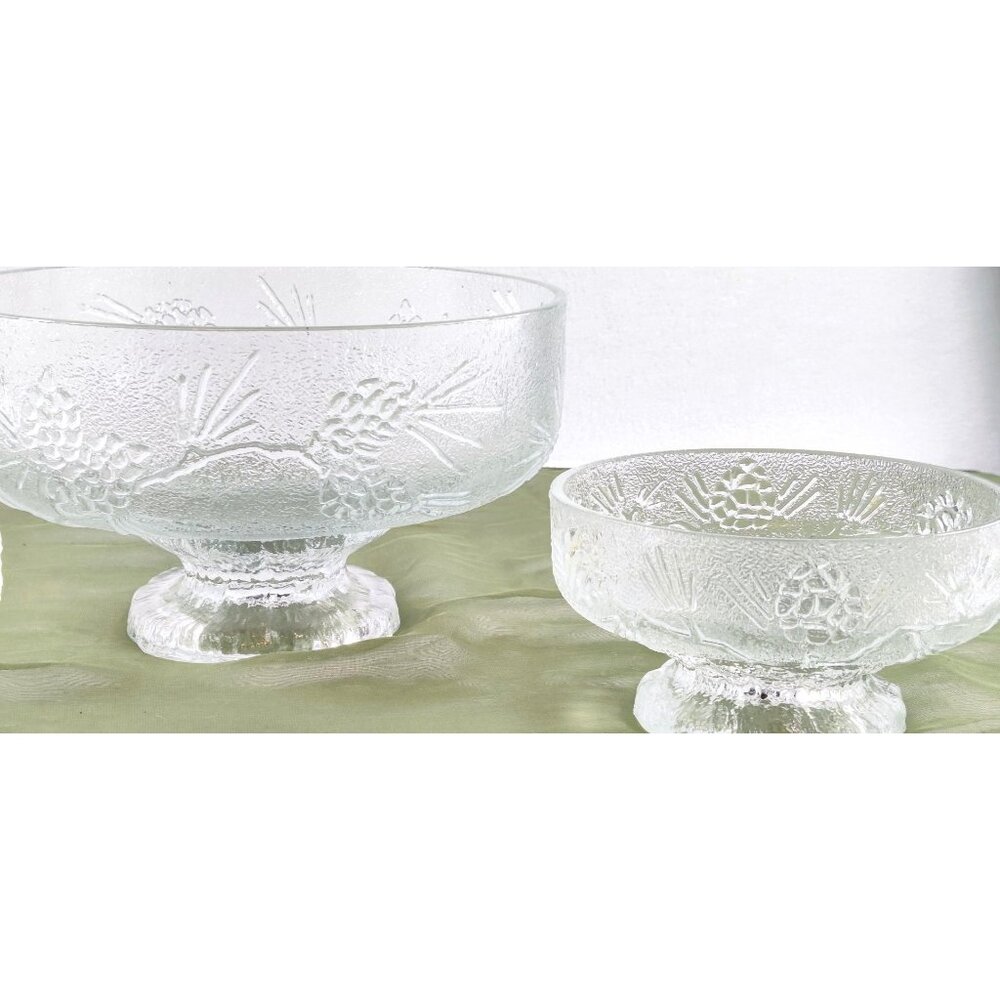Ponderosa Pine Salad Bowl Set by Tiara 80s/90s 3 Piece Set Clear Glass Pinecones - Picture 11 of 16